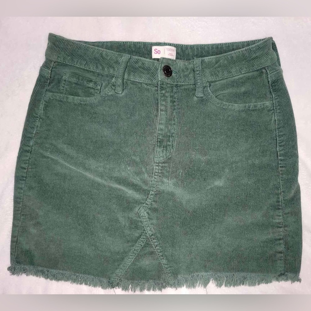 So Green Fringed Corduroy Mini Skirt Size 13/31W